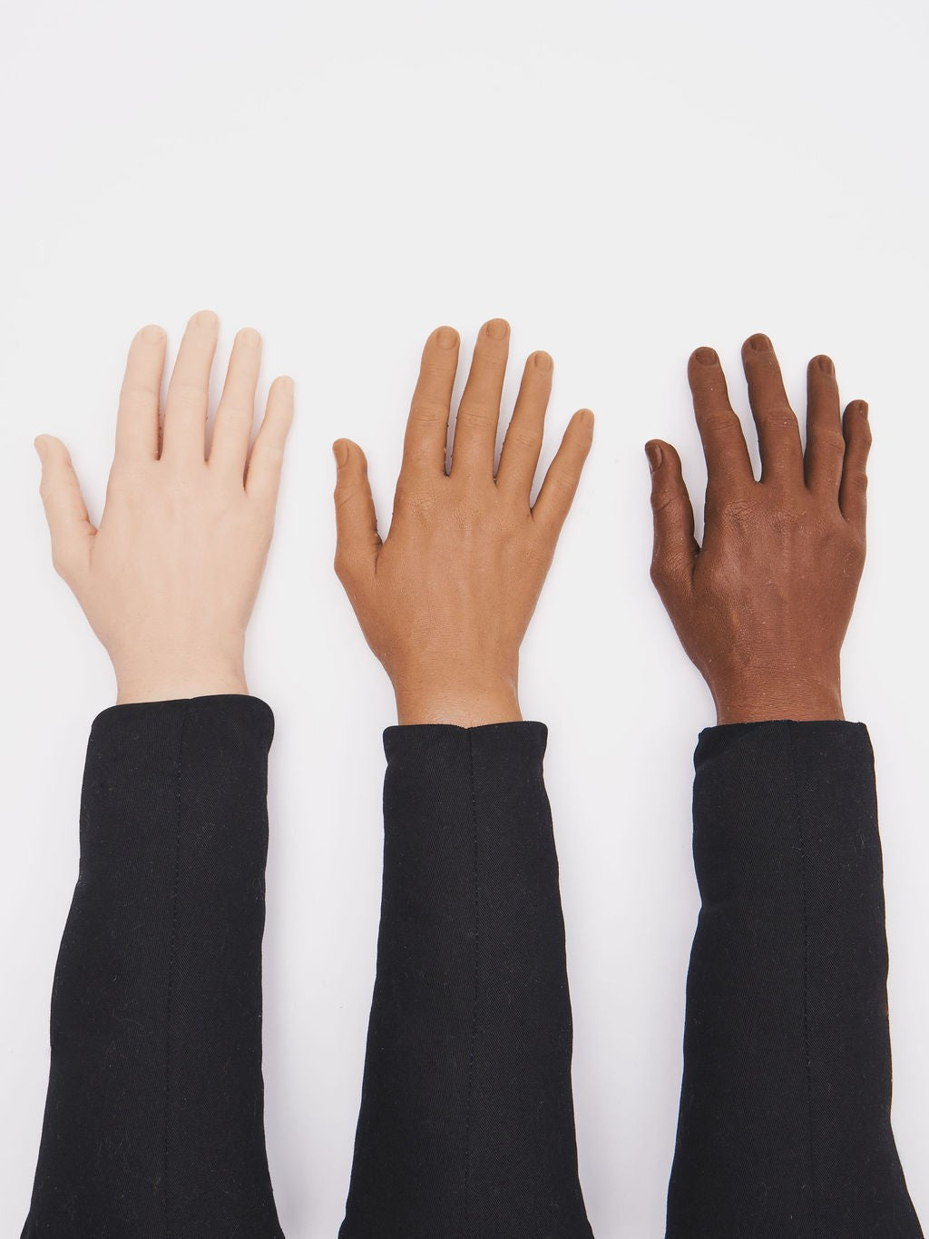 2200CC extra silicone hands in light, medium and dark skin tones
